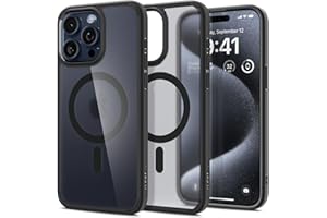Spigen Etui na telefon komórkowy iPhone 15 Pro Ultra Hybrid Frost MagFit [Anti-Yellowing] etui na telefon komórkowy, przezroczyste, cienkie, kompatybilne z MagSafe, czarne