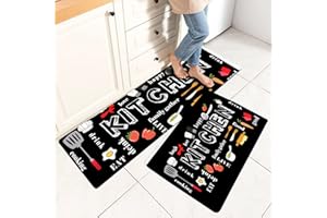 LXTOPN Tappeto da cucina, antiscivolo, da cucina, lavabile, con retro in gomma naturale, 40 x 120 cm e 40 x 60 cm, colore: nero