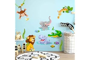 kina - R00429 Adesivi Murali Bambino Ecologici e Anallergici Soffice Effetto Tessuto Riposizionabile Savana Zoo Giungla Decorazione Muro Neonato Cameretta Asilo Nido Carta da Parati - Misura 120x40 cm