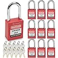 Bwintech 10 Pcs 38MM Keyed Different Red Safety Padlock Lockout Tagout Lock for Lock Out Tag Out Stations and Devices