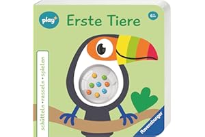 Ravensburger Play+ schütteln, rasseln, spielen: Erste Tiere, Baby-Buch ab 6 Monate, Bilderbuch mit Rassel