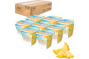Dole Tropical Gold Pineapple in Juice Fruit Pots 8 x 198g, Fresh Fruit Chunks, Healthy Snack, No Added Sugar Fruit Bowls, Perfect for Breakfast & Dessert or Adding to Recipes, Made with Real Pineapple