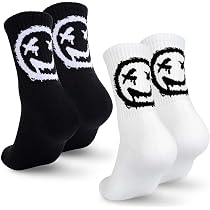 2 Pares De Calcetines De Tenis Para Hombre – Tallas 43-46, Con Suela De Rizo Y Diseño De Emoticonos, 80% Algodón | Cómodos Y Transpirables Para Deporte Y Día A Día