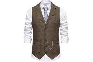 MAXTOONRAIN Classic Mens Tweed Suit Vest Casual Sleeveless Jacket Herringbone Waistcoat for Tuxedos