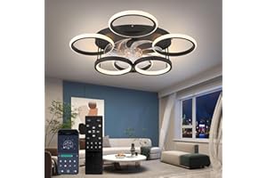 Qiaomao Ventilateur Plafond Silencieux avec Lumière 65cm Noir, 75W Dimmable LED Plafonnier Ventilateurs de Plafond avec Telecommande APP, 6 Vitesses Lustre Ventilateur Réversible pour Chambre Salon