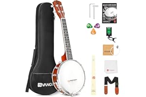 Vangoa Banjolele Concert Banjo Ukulele 4 String 23 Inch Travel Banjo Portable Kit for Beginners with Extra Strings Strap Pick-up Picks Tuner and Carry Case