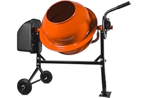 EGLEMTEK Betoniera Elettrica 70 Litri 220 Watt Impastatrice Miscelatore Cemento Con 2 Ruote E Certificazione CE Telaio In Acciaio Per Malta Calcestruzzo 30 Giri Al Minuto Colore Arancione