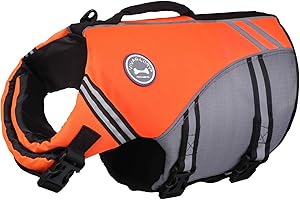 VIVAGLORY Sports Style Hundeschwimmweste, Rettungswesten Für Hunde Bootfahren, Auftrieb & Schwimmhilfe, Schwimmweste, M, Neon-Orange