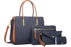 FANDARE Elégant Sac à Main Femme Sac à épaule Sac à bandoulière Ensemble 4 pièces Pochette Portefeuille Sacs Portés Sacoche Sac Cabas pour Voyage Shopper Sacoches Besace Bleu foncé