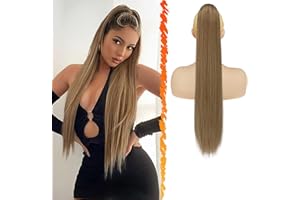 BARSDAR Largo Liso Cola de Caballo Extensiones - 66cm Cordón Marrón Cola de Caballo Extensiones de Cabello Sintetico Clip in Coleta Postizos para Mujer - Claro Marrón Mixto