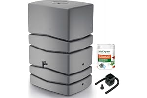 NOVECRAFTO Water Butt with Tap - Modern Tower Shaped- Grey 450L - Ideal for Gardens and Terraces, Saves Water and Promotes Plant Growth