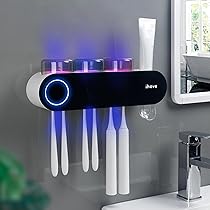 SARMOCARE Porta spazzolino da denti con asciugatura a ventola e funzione di temporizzazione di 6 minuti, 5 slot per spazzolino da denti, ricaricabile da bagno, montaggio a parete, adatto per