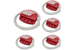 Bwintech 5 Pcs Câble d'acier de consignation ajustable rouge pour les applications de consignation, fonctionne avec des cadenas de sécurité