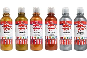 Scola Readymix Water Based Tempera Paint, 6 Assorted Metallic Colours, 300ml Bottles, Safe Non-Toxic Poster Paints, Craft Projects, Suitable for 3+