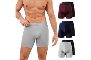 PUTUO Boxers Homme Longs en Bambou: Lot de 6 sous-Vêtements Ultra-Doux Confortables sans Étiquette avec Poche 3D - Idéal pour Peaux Sensibles Sport Travail et Usage Quotidien