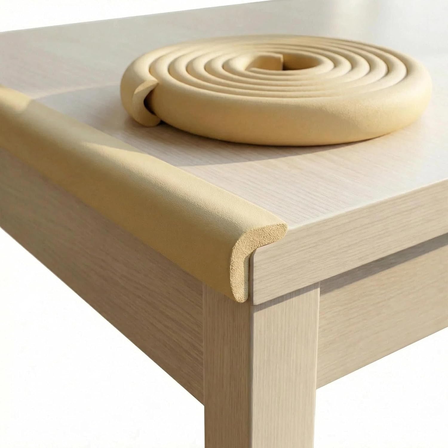 Protector de Bordes Bebé 2 Metros – Protector Bordes Mesa y Muebles con Espuma Antigolpes – Protector Esquinas Bebé con Adhesivo Fuerte – Seguridad Infantil para Mesas, Estanterías y Camas (Beige)