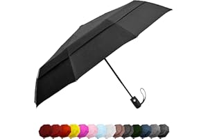 EEZ-Y Compact Travel Umbrella w/Windproof Double Canopy Construction - Auto Open Close Button for One Handed Operation - Sturdy Portable and Lightweight for Easy Carry