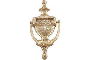 Fenzo 7.5" Antique Solid Brass Door Knocker – Heavy Urn Style Embossed Front Door Knocker Solid Brass Hardware for Main Door, Gate & Home Decor, Elegant Vintage Look Accessories (Large)