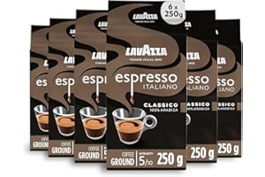 Lavazza, Espresso Italiano Classico, Ground Coffee, 6 Packs of 250g, Ideal for Moka Pot or Filtered Coffee, Sweet & Aromatic Taste, Intensity 5/10, Flowery & Fruity Notes, 100% Arabica, Light Roast