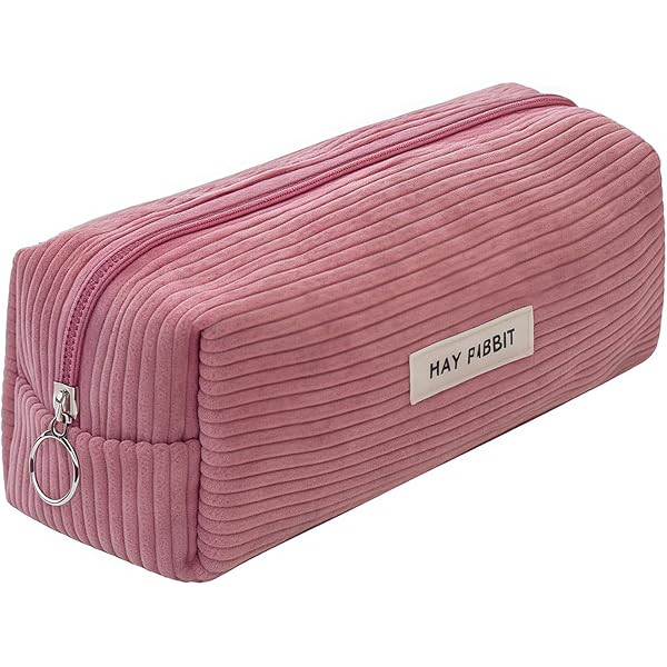 Astuccio In Velluto A Coste Rosa Chiaro 21x6x6 Cm - Portapenne E Portatrucco