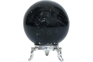 FASHIONZAADI Black Tourmaline Healing Crystals Sphere Ball Natural Crystal Ball Mineral Stone Ball with Decorative Stand Halloween Crystal Tarot Accessorie Ball Lover 40mm
