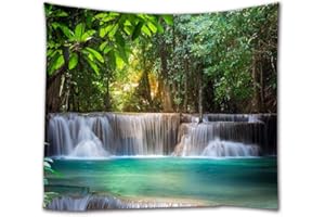 A.Monamour Tapisserie Murale Cascade De La Thaïlande À Kanchanaburi Exotique Forêt Tropicale Arbres Nature Paysage Tissu Tapisserie Murale Tentures Décoratives Pour Chambre Salon Dortoirs 180X230Cm
