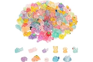 KUNOLI 150 PCS Luminous Resin Animals Mixed, Glow in The Dark Mini Turtles Mini Ducks for DIY Garden Landscape Potted Plants Decorations, Glass Animals for Children