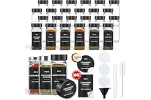 OMOZUN Gewürzgläser Eckig mit Etiketten Set 24er: Kleine Gewürzdosen Glas 120ml mit Streueinsatz Wasserfeste Labels - Aufbewahrung von Gewürzaufbewahrung für die Küche Schublade - Gewürzstreuer Schwarz