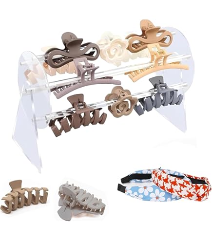 Support Serre-Tête Acrylique Transparent - Organisateur à 360° Pour Pinces à Cheveux, 6 Rangs