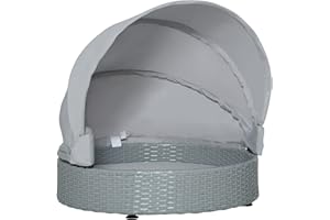 PawHut Rattan Hundehütte mit Kissen Hundehaus Haustierbett Hundebett Hundematratze Hundekorb Hundesofa Hunde Katzen Outdoor Grau 76 x 76 x 60 cm