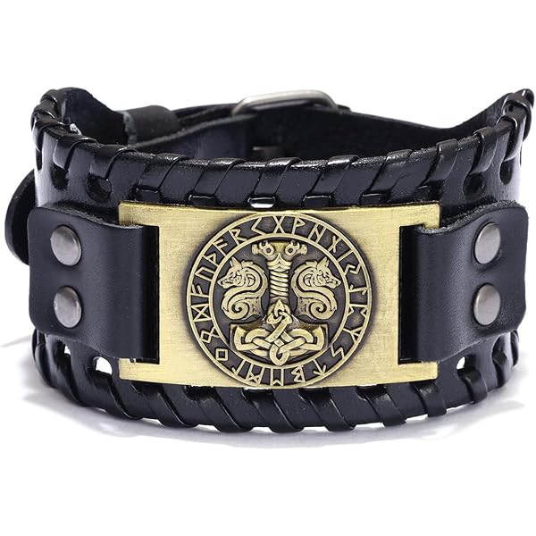 Bracelet Large Cuir Véritable Motif Griffe De Loup Titane - Style Vintage Homme