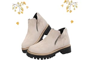 POIOZXD Botines de punta redonda para mujer con cremallera lateral, botas de tacón grueso de gamuza para mujer, botines Chelsea para invierno y otoño, botines ortopédicos casuales para mujer
