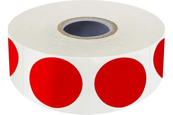 1500 PCS Rouge Autocollants Ronds Couleur d'Inventaire à pois avec ligne de perforation en rouleau (chacun mesure 2.5cm de diamètre)