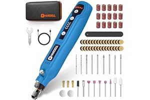 HARDELL Mini Amoladora Bateria, 3.7V Herramienta Rotatoria sin Cable, Con luz LED, Con 61 Accesorios para Cortar, Esmerilar, Grabar, Perforar, de Manualidades y Creación de Bricolaje (Azul)