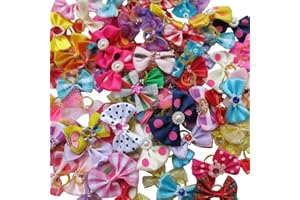 CHENKOU CRAFT Chenkou-Nœuds-papillons pour toilettage de chiens avec bande en caoutchouc, strass, couleurs variées, lot de 20