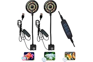 GERUI 2 Pieces USB 7W Aquarium LED Lighting Light, Adjustable Aquarium Lighting, for Water Plants and Freshwater Aquariums, Equipped with a 95 cm Power Cable, Black