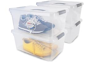 PROFUN Storage Box with Lid 10 L - Large Plastic Box with Lid - Stacking Boxes - Boxes & Boxes Storage Containers with Lid Set of 4