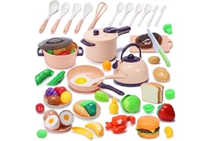 CUTE STONE 51-teiliges Küchenset für Kinder, mit Kochzubehör, Schneideobst und Gemüse, pädagogisches Spielzeug für Mädchen und Jungen