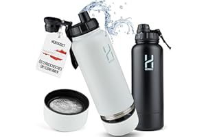 HEIMGEIST Trinkflasche Edelstahl, 1l/32oz isolierte Wasserflasche, mit Storage-Box, Platz für Kopfhörer, Geld und Nahrungsergänzungsmittel (Weiß)