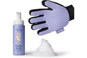 FLYDOG Pretty Kitty Cat Dry Shampoo with Gloves Grooming - No Rinse Cat Shampoo for Cats and Kitten, Soap-Free Waterless Grooming Foam Action for Dry Skin, Detangler, Deshedding, Itchy Skin - Lick-Safe