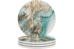 Haocoo Round Drink Coasters set of 4 - Absorbent Stone Coaster Set with Cork Base and Ceramic Stone, Decorative Cup Coasters for Kinds of Mugs and Cups…(Blue Marble)