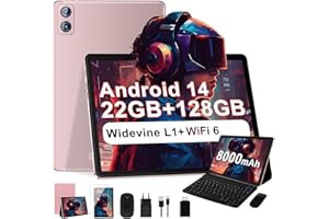 DGHRTI 2025 Newest Tablet 10 pollici Android 14, 22GB RAM+128GB ROM/TF 1TB, 8-core 2.0GHz, 8000mAh, Corpo in Metallo, Doppio WiFi, GPS, BT5.0, 8MP+5MP, Widevine L1, Con Tastiera e Mouse, Oro