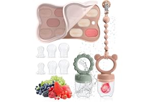 Mittimiya Paquete de 2 comederos de frutas para bebés, molde para paletas de bebé y cadena para chupete, moldes para paletas de leche materna para alivio de enfriamiento del bebé (verde y rosa)