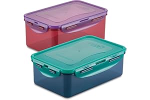 LocknLock Eco Food Storage Container Set of 3 with Lids - Rectangular Container Set 470ml / 2 x 350ml, Airtight, Watertight, BPA Free & Dishwasher Safe, Random Colours