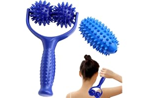 AOMANTIC SARL Rullo per Massaggio con Manico, con 3 Palla da Massaggio, Grip Agopressione Massaggiatore Roller, Rullo Massaggio Muscolare, Rullo Massaggiante per Automassaggio Schiena Gambe Muscolari