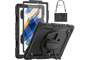 SEYMCY for Samsung Galaxy Tab A8 Case 10.5 inch Full Body Proof Case with Rotating Hand Strap/Screen Protector/Built-in Stand, Sturdy Shockproof Cover for Samsung A8 Tablet 2021/2022, Black