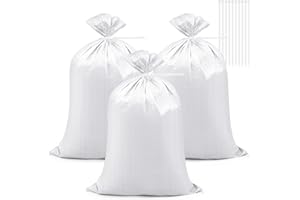 SHAPPY 20 Pcs Sandbags for Flooding Heavy Duty Woven Gravel Bags Sandbags and 20 Pieces Ties Soil, Builders for Garden Rubbish Flood(White)
