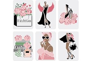 FINGERINSPIRE 6PCS Women Theme Stencils Floral Female Face Stencil 29.7x21cm Plastic High Heel Stencil Reusable Angel Wings Paint Stencils Rose Lady Templates for Modern Room Wall Decoration