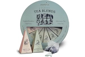 Charbrew Alice In Wonderland Circular Classic Tea Pyramid Assortment Gift Box - 24 Mesh Pyramid Teabags 4 Blends Including Afternoon Tea, Earl Grey, English Breakfast & Chai Set