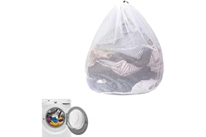 JEUFUN 1 Pcs Drawstring Mesh Laundry Bag，Durable Laundry Net Washing Bag with Drawstring，79x 68cm Extra Large Mesh Laundry Bag for Washing Machine Travel, Delicates, Bra, Toy Storage (WHITE)